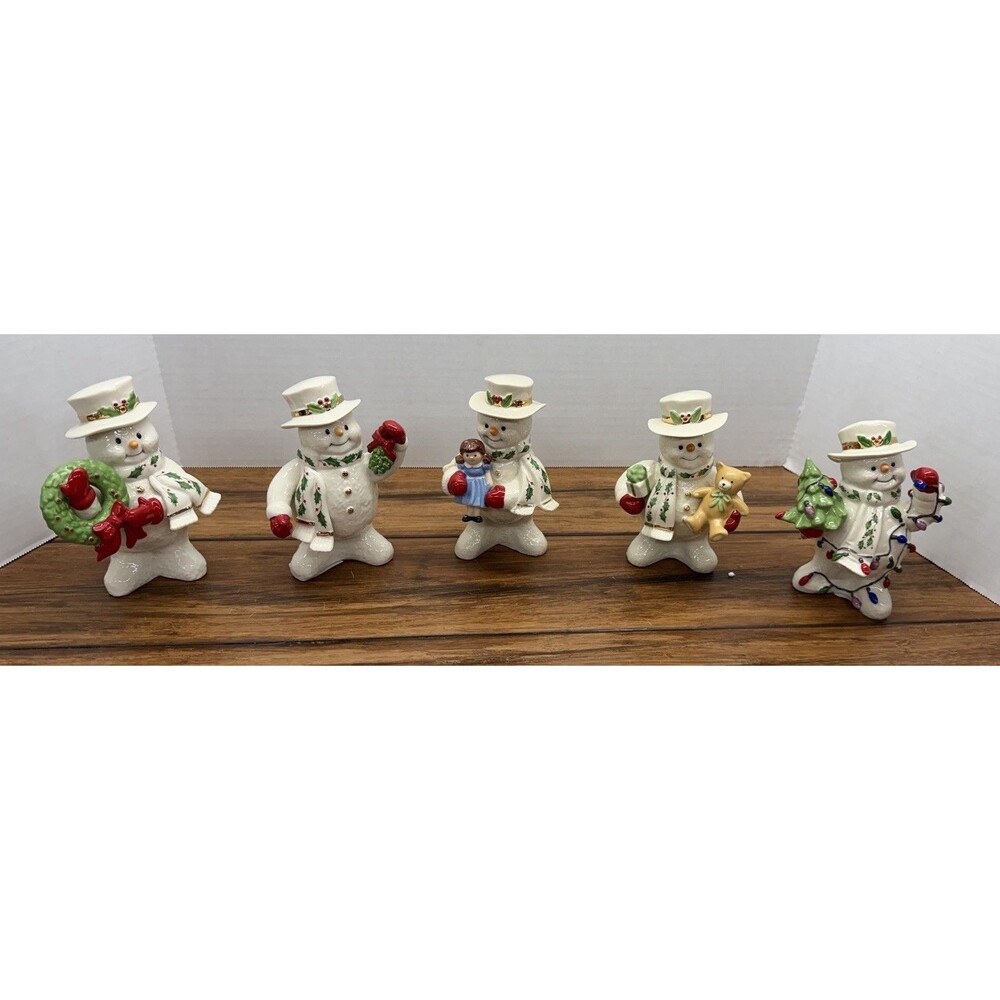 Lot of 5 Lenox Annual Holiday Snowman Porcelain Figurines In Original Boxes Mint